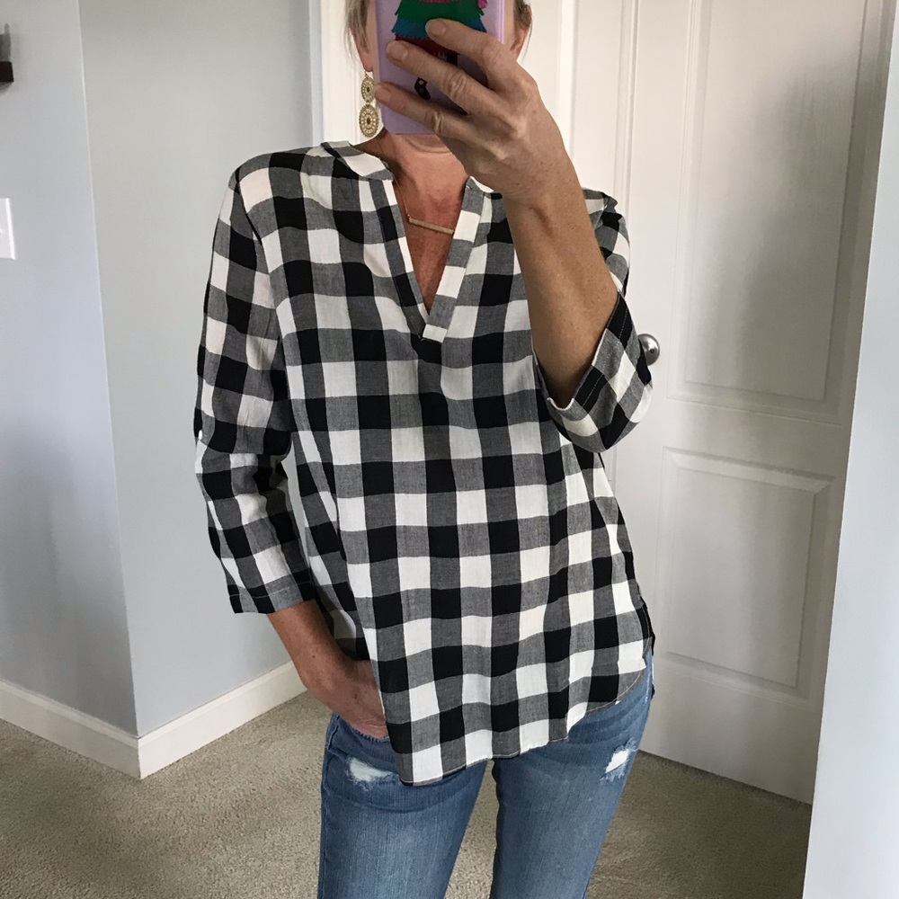 ❤️2 Small Left❤️Black Gingham Plaid Tunic Top - Picture 5 of 5